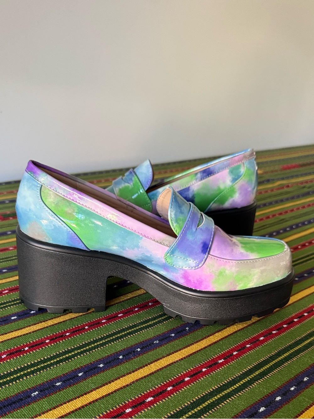 Nasty Gal Vegan Leather Chunky Penny Loafers Pastel Tie Dye Size 7 - Picture 11 of 12